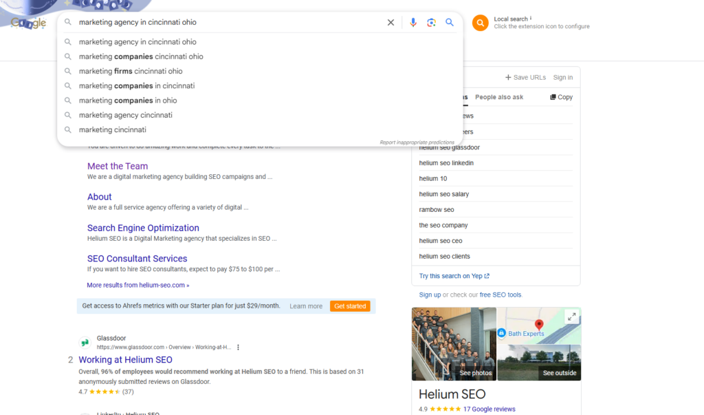 Google Keyword Search: Marketing agency in cincinnati ohio